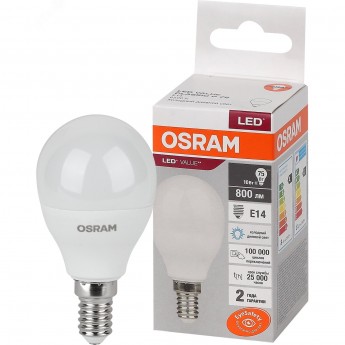 Лампа светодиодная LEDVANCE LED 10 Вт E14 6500К 800Лм шарик 220 В (замена 75Вт) OSRAM