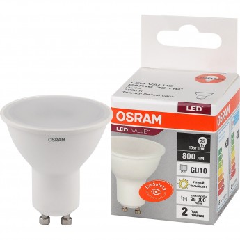 Лампа светодиодная LEDVANCE LED 10 Вт GU10 3000К 800Лм спот 220 В (замена 75Вт) OSRAM