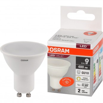 Лампа светодиодная LEDVANCE LED 6 Вт GU10 3000К 480Лм спот 220 В (замена 50Вт) OSRAM