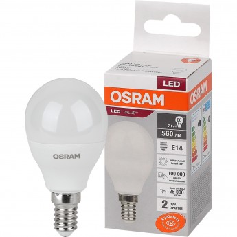Лампа светодиодная LEDVANCE LED 7 Вт E14 4000К 560Лм шарик 220 В (замена 60Вт) OSRAM